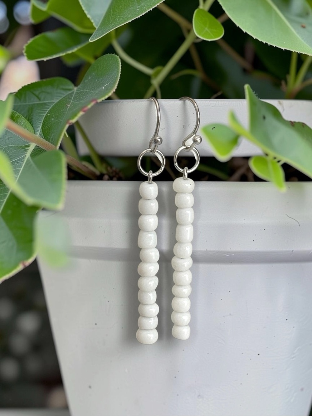 5 For $25💫Long White Beaded Earrings Dangles